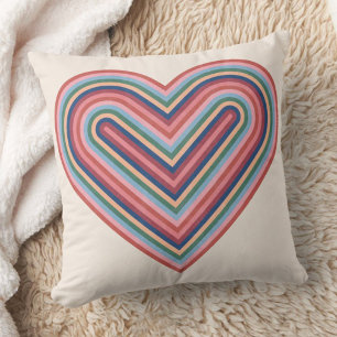 Rainbow Heart Valentine's Day Pillow - Salmon Pink