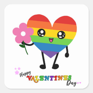 Rainbow Heart Valentines Day Square Sticker