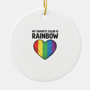 Rainbow Heart Vintage Engraving Favorite Color Shi Ceramic Ornament