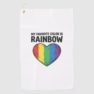 Rainbow Heart Vintage Engraving Favorite Color Shi Golf Towel
