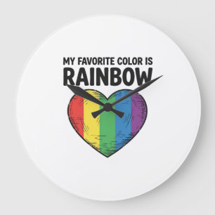 Rainbow Heart Vintage Engraving Favorite Color Shi Large Clock