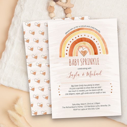 Rainbow Heart Watercolor Wash Baby Sprinkle Invitation