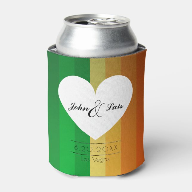 Rainbow Heart Wedding Favor Can Cooler (Can Front)