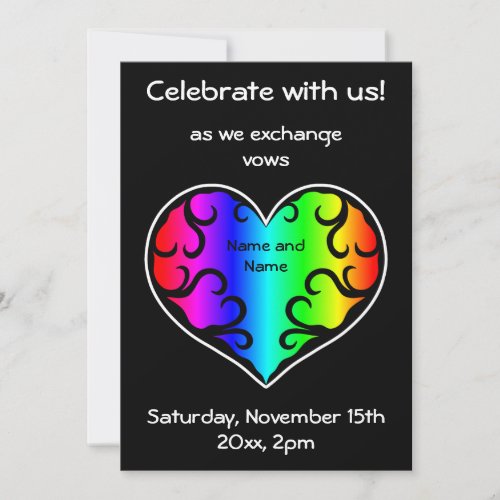 Cute victorian rainbow heart wedding personalized invite