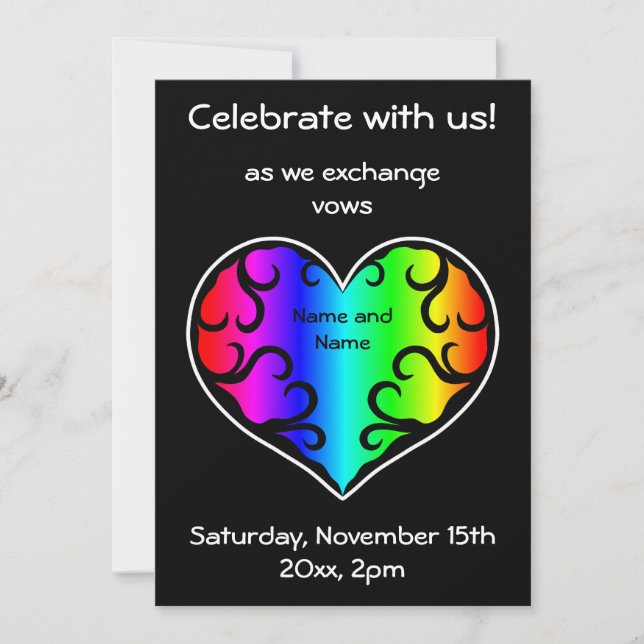 Rainbow heart wedding invitation (Front)