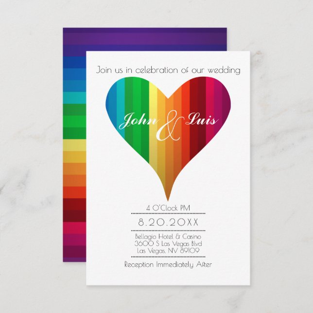 Rainbow Heart Wedding Invitation (Front/Back)