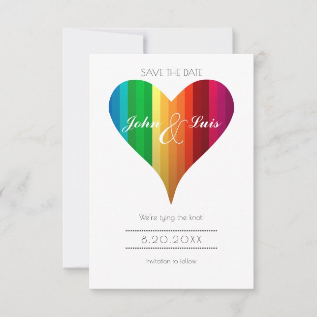 Rainbow Heart Wedding Save The Date (Front)
