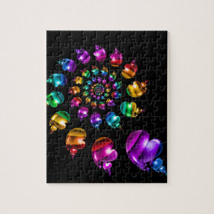 Rainbow Heart Wheel on Black Jigsaw Puzzle