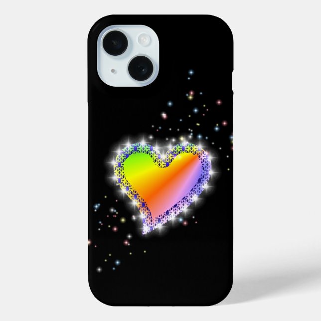 Rainbow Heart with Stars on black Case-Mate iPhone Case (Back)