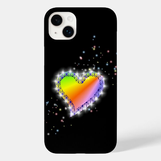 Rainbow Heart with Stars on black Case-Mate iPhone Case (Back)
