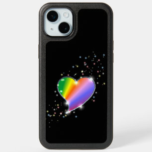 Rainbow Heart with Stars on black iPhone 15 Plus Case