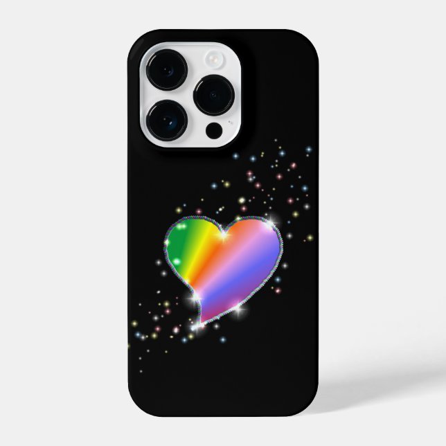 Rainbow Heart with Stars on black iPhone Case (Back)