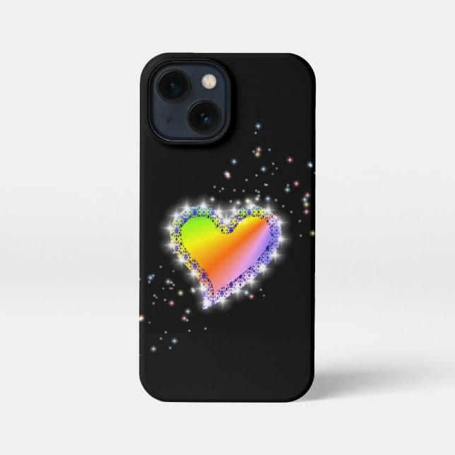 Rainbow Heart with Stars on black iPhone Case (Back)