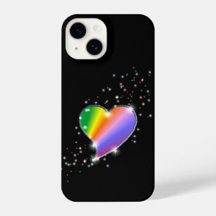 Rainbow Heart with Stars on black iPhone 14 Case