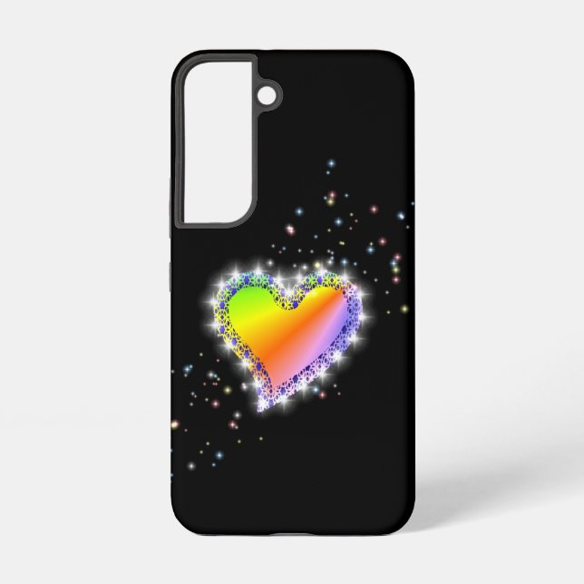 Rainbow Heart with Stars on black Samsung Galaxy Case (Back)