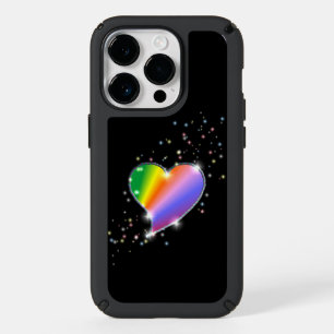 Rainbow Heart with Stars on black Speck iPhone 14 Pro Case