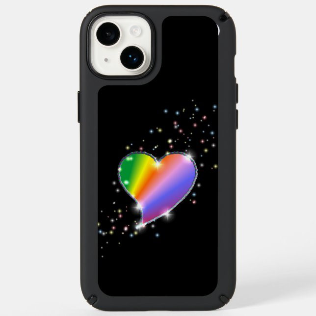 Rainbow Heart with Stars on black Speck iPhone Case (Front)