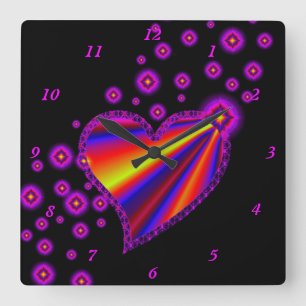 Rainbow Heart with Stars Square Wall Clock