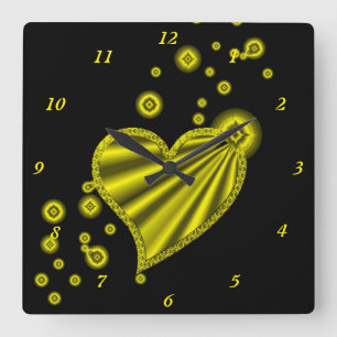 Rainbow Heart with Stars Square Wall Clock