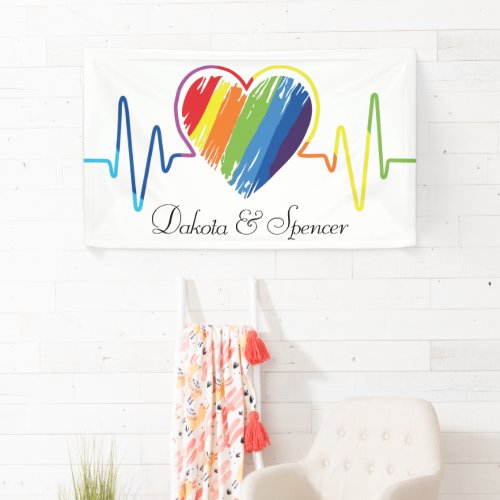 Rainbow Heartbeat  Abstract Scribble Heart Banner
