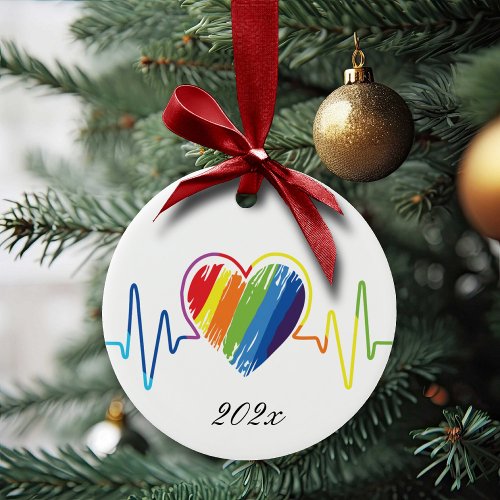 Rainbow Heartbeat  Abstract Scribble Heart Ceramic Ornament