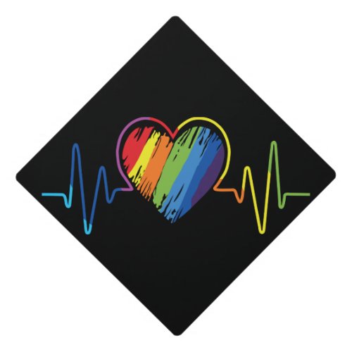 Rainbow Heartbeat  Abstract Scribble Heart Graduation Cap Topper