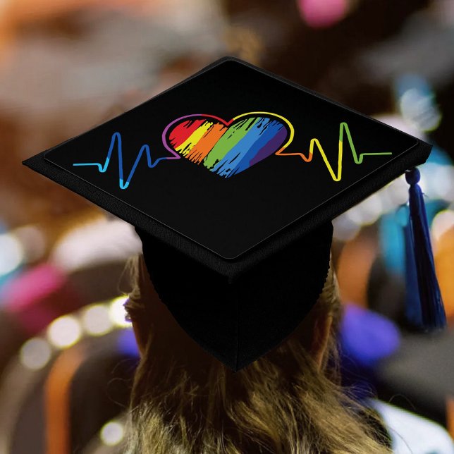 Rainbow Heartbeat | Abstract Scribble Heart Graduation Cap Topper (Creator Uploaded)