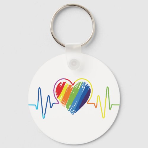 Rainbow Heartbeat  Abstract Scribble Heart Keychain