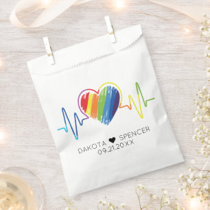 Rainbow Heartbeat   Abstract Scribble Heart LGBQ Favor Bag