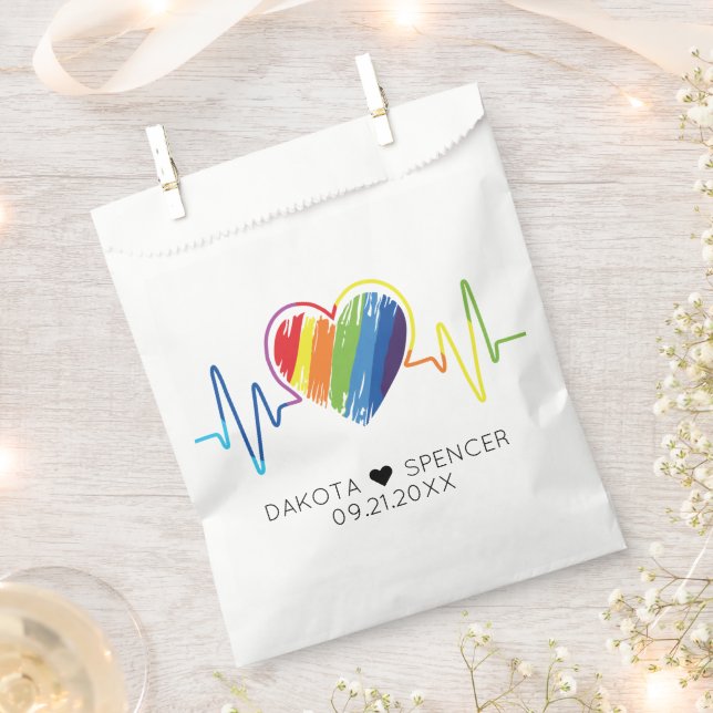 Rainbow Heartbeat | Abstract Scribble Heart LGBQ Favor Bag (Clipped)