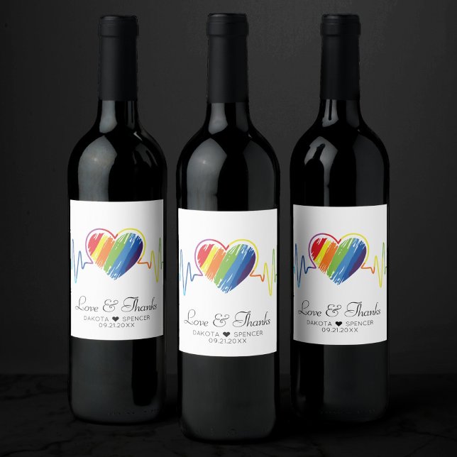 Rainbow Heartbeat | Abstract Scribble Heart LGBQ Wine Label (Creator Uploaded)