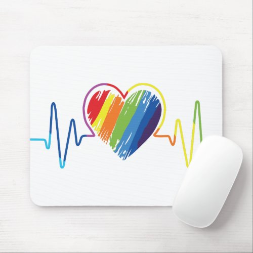 Rainbow Heartbeat  Abstract Scribble Heart Mouse Pad