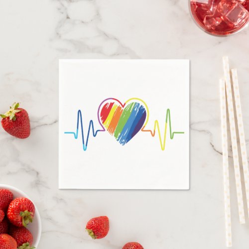 Rainbow Heartbeat  Abstract Scribble Heart Napkins