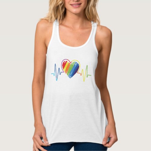 Rainbow Heartbeat  Abstract Scribble Heart Tank Top