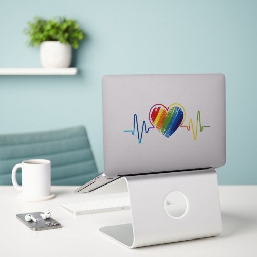 Rainbow Heartbeat  Artistic Abstract Gay Pride Sticker
