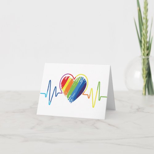 Rainbow Heartbeat  Gay Pride Scribble Heart Photo Card