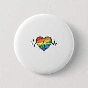 Rainbow Heartbeat Heart Vintage Engraving Design_1 Button