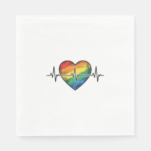 Rainbow Heartbeat Heart Vintage Engraving Design_1 Napkins