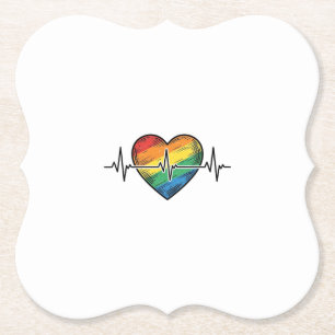 Rainbow Heartbeat Heart Vintage Engraving Design_1 Paper Coaster