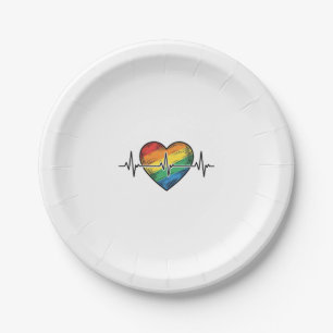 Rainbow Heartbeat Heart Vintage Engraving Design_1 Paper Plates