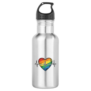 Rainbow Heartbeat Heart Vintage Engraving Design_1 Stainless Steel Water Bottle