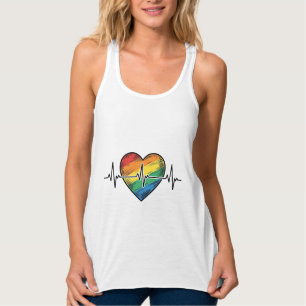 Rainbow Heartbeat Heart Vintage Engraving Design_1 Tank Top
