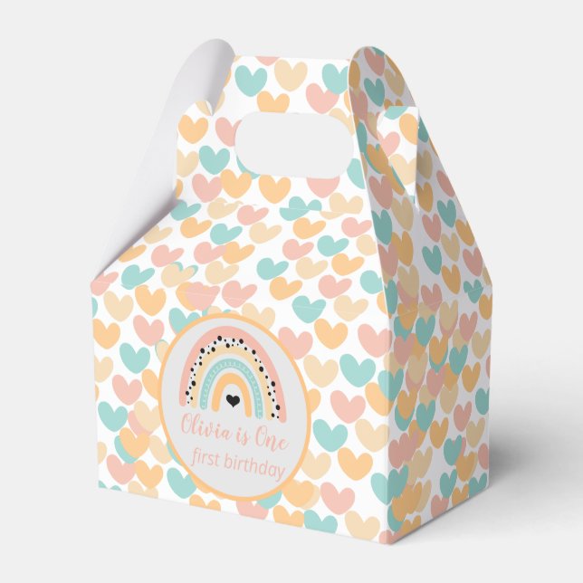 Rainbow & Hearts 1st Birthday Party Favor Boxes (Front Side)