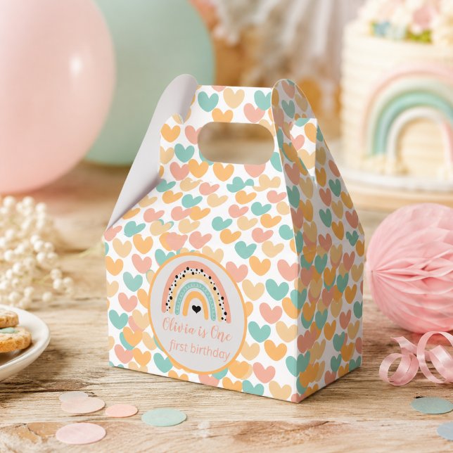 Rainbow & Hearts 1st Birthday Party Favor Boxes (Rainbow & Hearts 1st Birthday Party Favor Boxes)