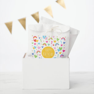 Rainbow Hearts 1st Birthday Party Name Yellow Favor Bag