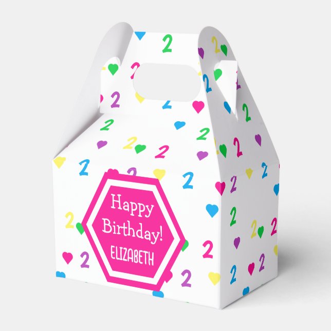 Rainbow Hearts 2nd Birthday Favor Boxes (Front Side)