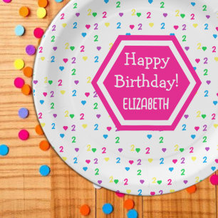 Rainbow Hearts 2nd Birthday Paper Plates