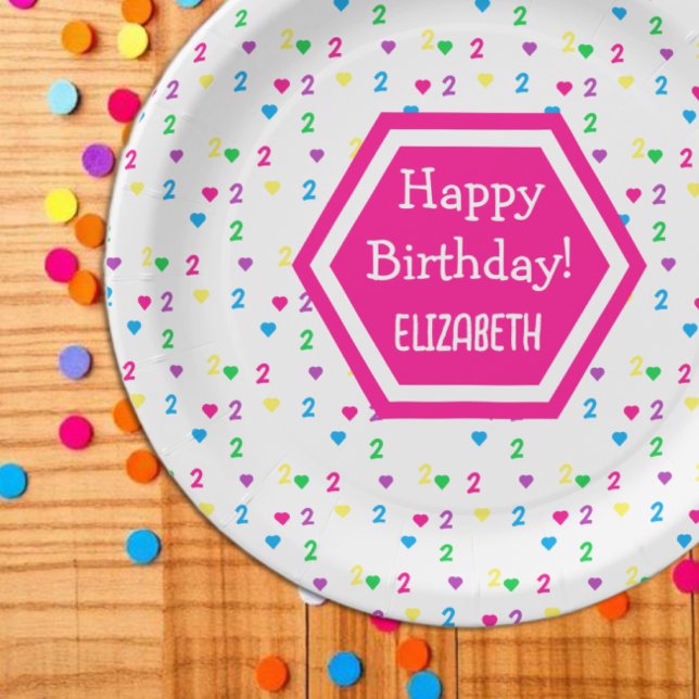 Rainbow Hearts 2nd Birthday Paper Plates (Creator Uploaded)