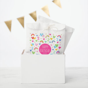 Rainbow Hearts 2nd Birthday Party Custom Name Pink Favor Bag