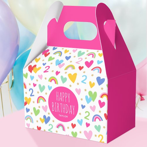 Rainbow Hearts 2nd Birthday Party Name Pink Favor Boxes
